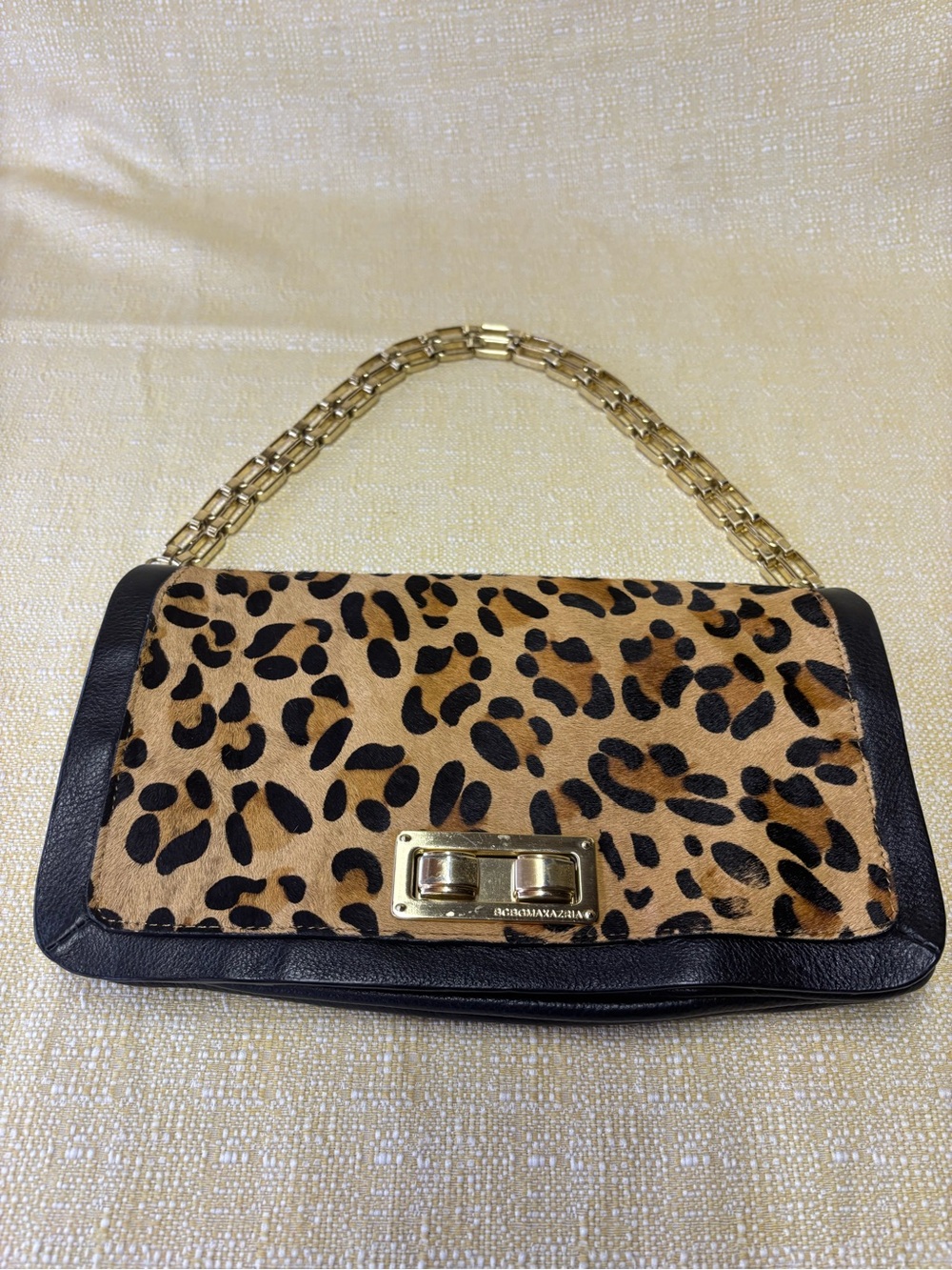 BCBGMaxAzria Leopard Print Shoulder Bag with Gold Chain
